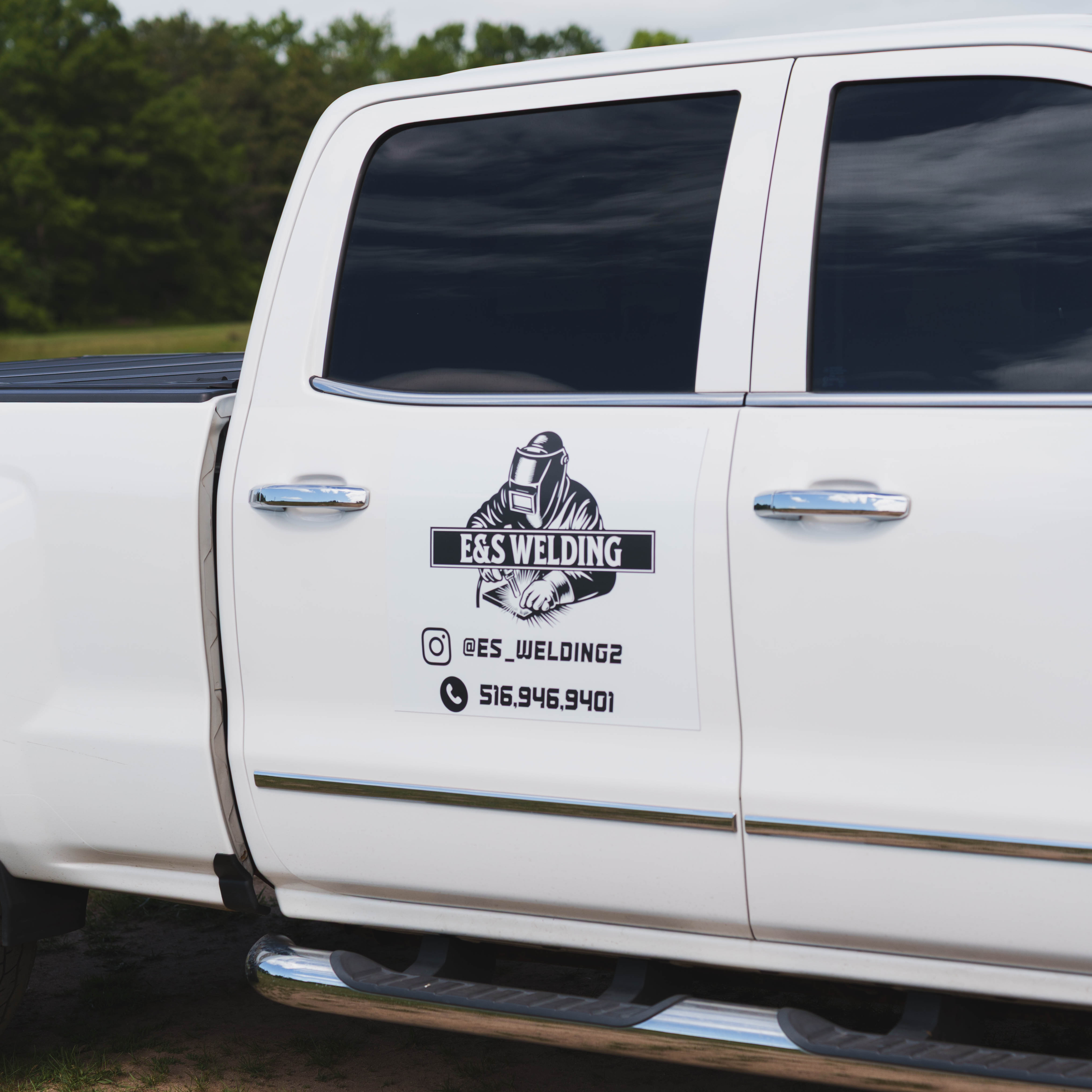 E&S Welding branded service truck door decal